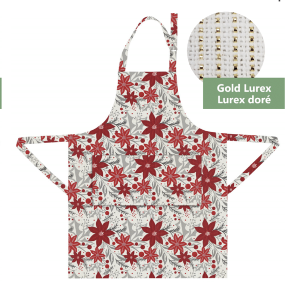 Christmas Printed Apron with Gold Metallic Thread ~ Pointsettias