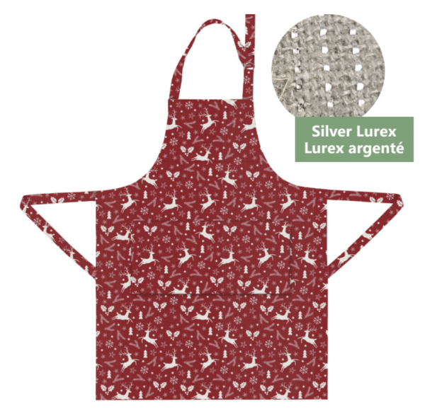 Christmas Printed Apron with Silver Metallic Thread ~ Red Deer