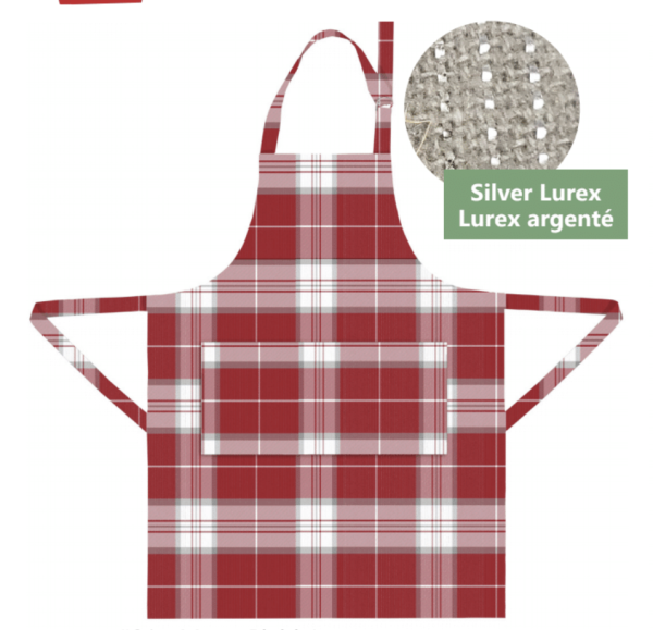 Christmas Printed Apron with Silver Metallic Thread ~ Merry Plaid