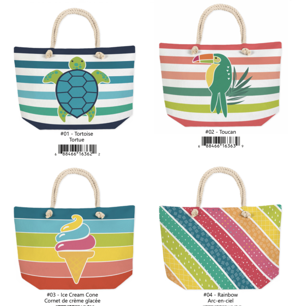 Printed Canvas Beach Bags ~ 22″ x 15″ x 8″