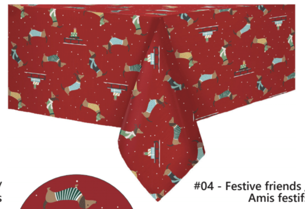 Christmas Textured Fabric Tablecloth – 60″ x 84″ / 152cm x 213cm ~ Festive Friends
