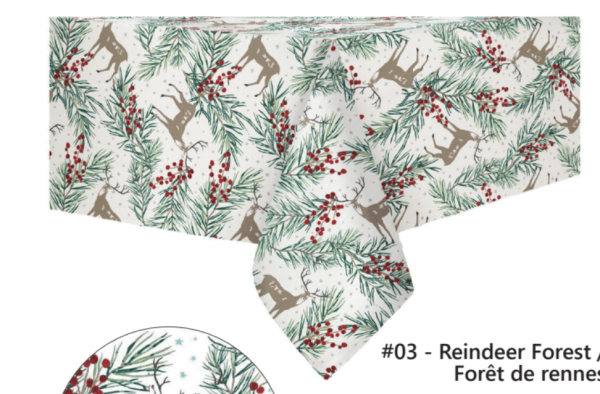 Christmas Textured Fabric Tablecloth – 52″ x 70″ / 132cm x 178cm ~ Reindeer Forest