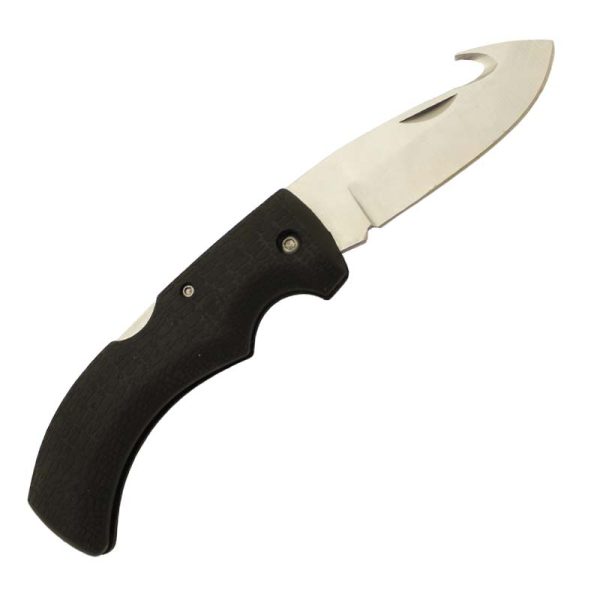 Backwoods Folding Knife with Gut Hook & Black Handle ~ 3.5″ Blade