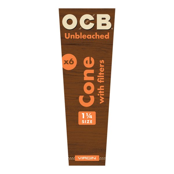 OCB Unbleached Cones with Filter – 1-1/4 – 6/pack ~ 32 pack/display