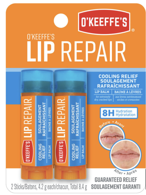 O’Keeffe’s Lip Repair Cooling Relief Lip Balm – 4.2gr stick – twin pack ~ 6 per display
