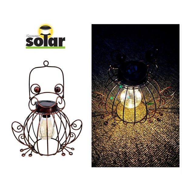 Solar Frog Metal Lantern Decor with 4 Warm White Lights