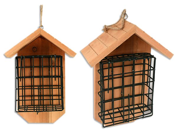 Wooden House Hanging Single Wire Suet Cage Feeder