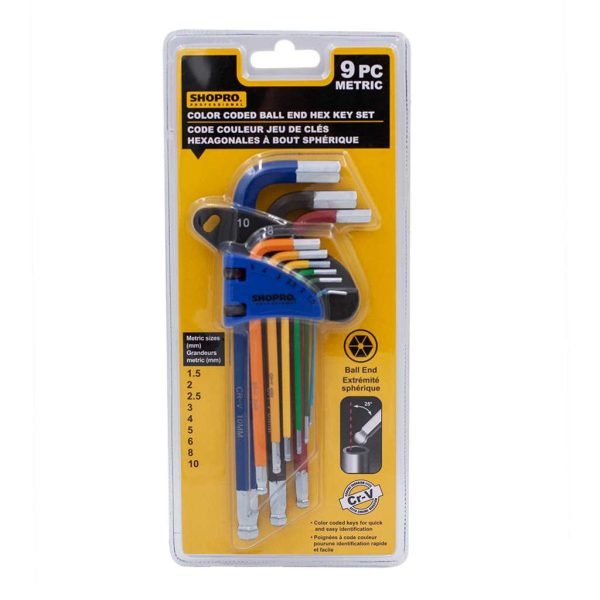 ShopPro Metric Color Coded Long Ball End Hex Keys ~ 9 piece set