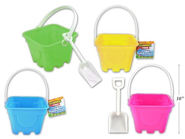 Square Sand Castle Mold Beach Bucket with Shovel ~ 6″ x 4.25″H