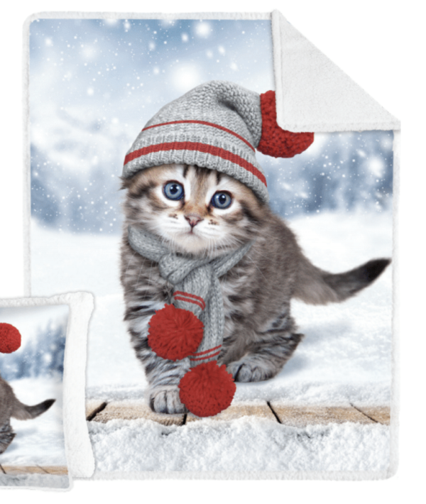 Winter Kitty Photorealisic Printed Throw with Sherpa Reverse ~ 48″ x 60″