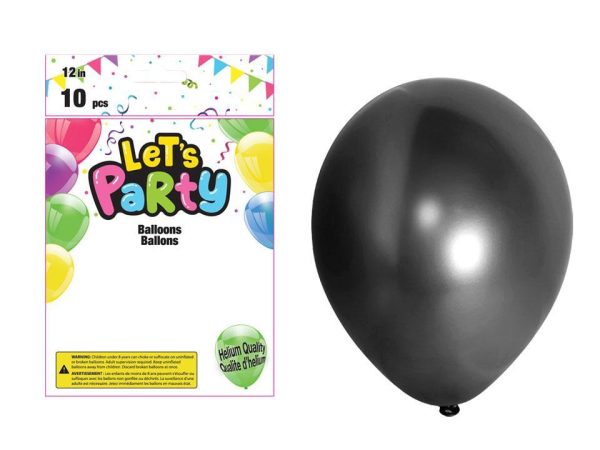 Let’s Party 12″ Round Balloons – Metallic Black ~ 10 per pack