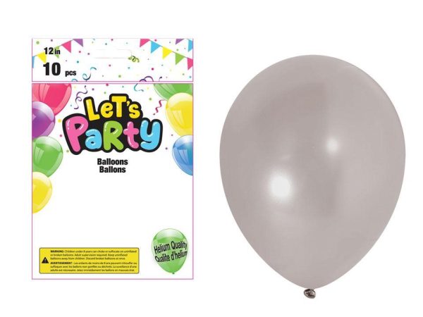 Let’s Party 12″ Round Balloons – Metallic Silver ~ 10 per pack