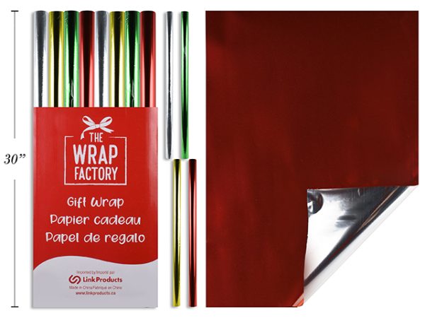 Christmas Solid Color Foil Wrapping Paper ~ 30″ x 72″