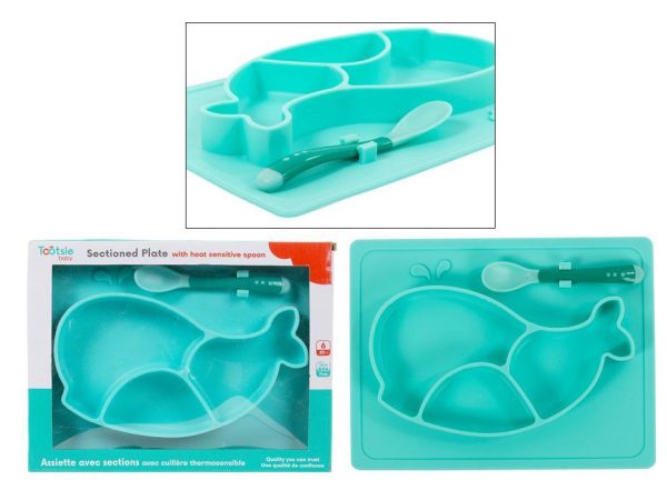 Tootsie Baby Silicone Sectioned Whale Plate with Spoon