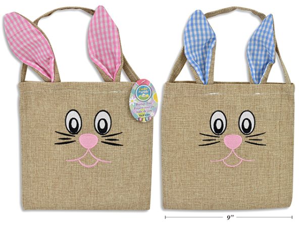 Easter Burlap Embroidered Bunny Head Tote ~ 13″