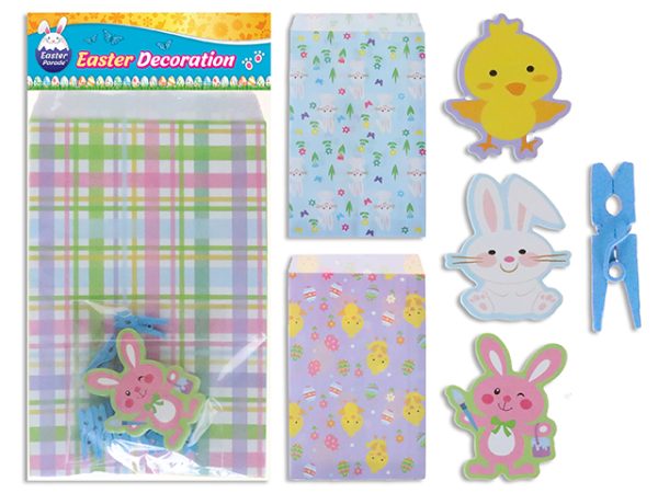 Easter Paper Treat Bags with Gift Tags & Mini Clothespins – 7.25″ x 4.5″ ~ 12 per pack