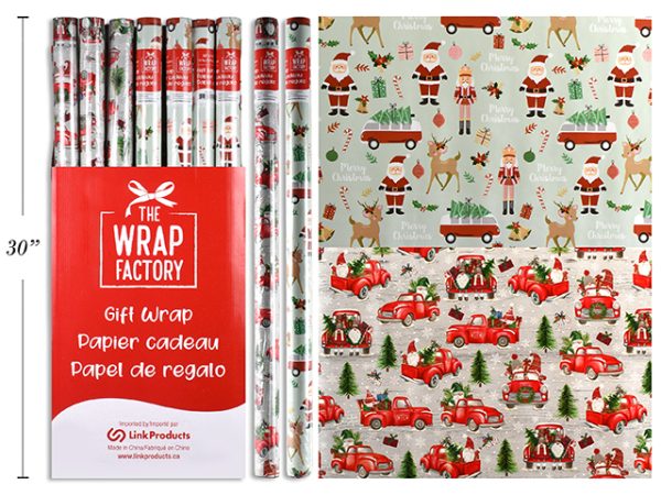 Christmas Single Roll Wrapping Paper  – Vintage Trucks ~ 30″ x 72″