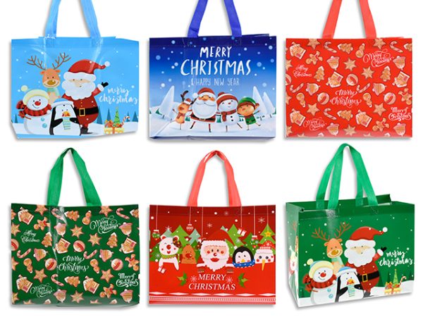 Christmas Horizontal Non-Woven Coated Bag ~ 12-5/8″ x 9-7/8″ – 6-5/8″ Gusset