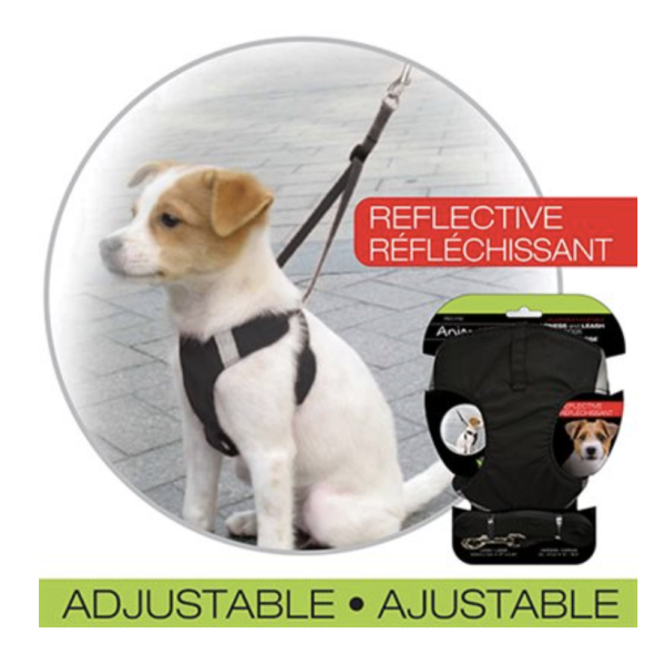 Animoos Black Reflective Harness & Leach Set for Small Dogs