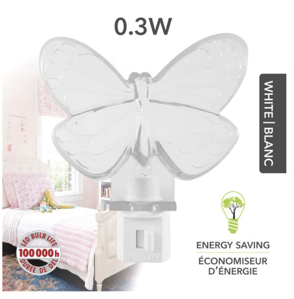 RCA White LED Nightlight with On/Off Switch ~ Butterfly