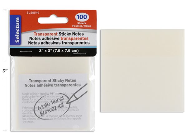 Selectum Transparent Sticky Notes – 3″ x 3″ ~ 100 sheets per pack