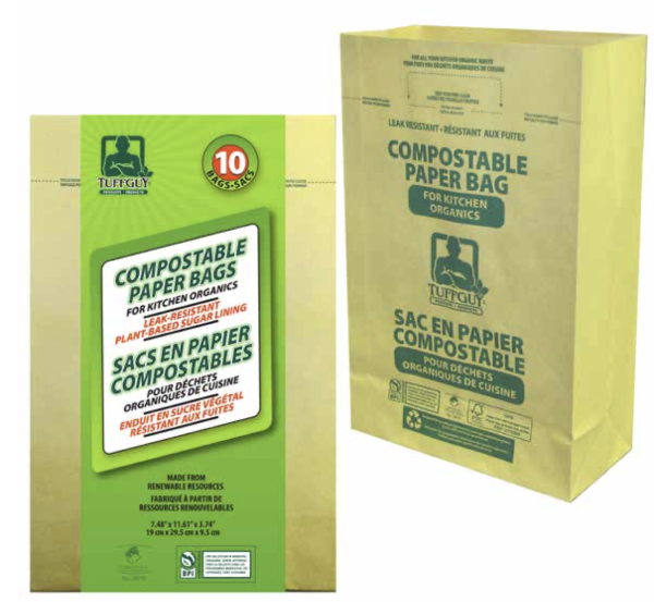 Tuff Guy Compostable Paper Kitchen Organics Bags – 7.48″ x 11.61″ x 3.74 ~ 10 per pack