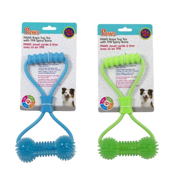 PAWS Rope Tug Toy w/TPR Spiny Bone