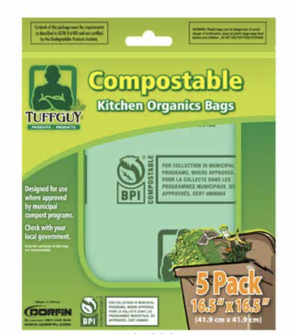 Tuff Guy Compostable Kitchen Organic Bags  – 16.5″ x 16.5″ ~ 5 per pack
