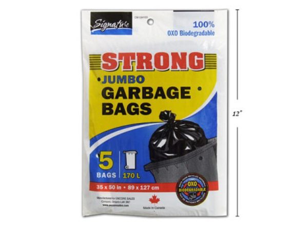 Signature Strong Jumbo Garbage Bags – Black ~ 5 per bag