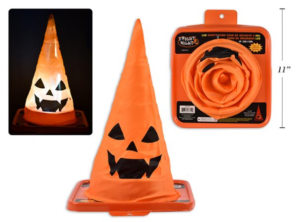 Halloween Light Up Jack-O-Lantern Pilon Safety Cone 15″ ~ Battery Operated
