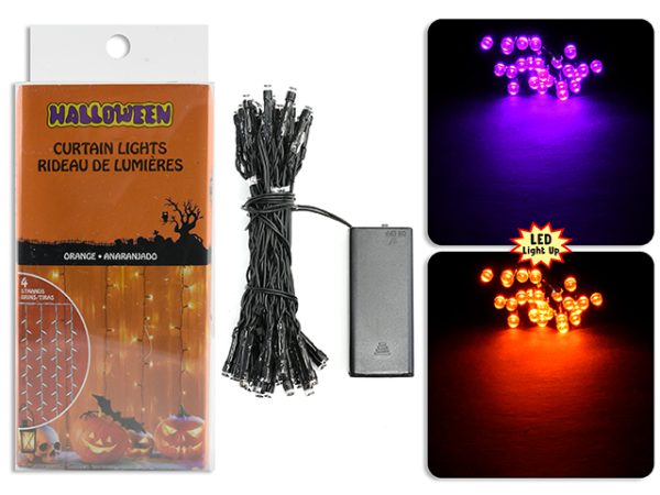 Halloween 4-Strand 48-LED Curtain String Lights – Battery Operated ~ 4′ x 2′