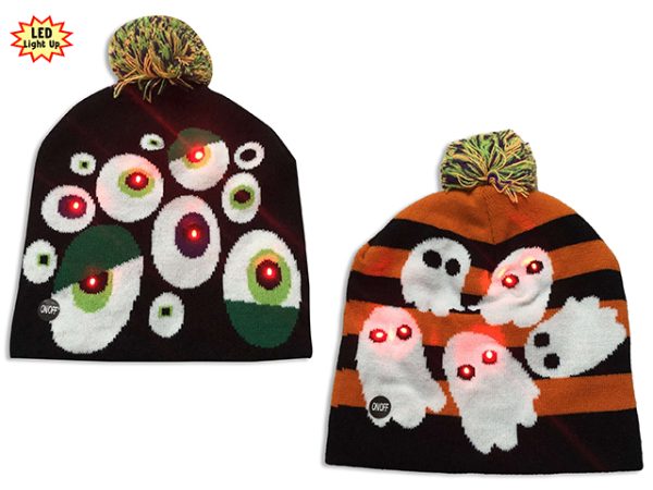 Halloween Knitted Toque with 6-LED Lights and Pompom