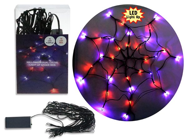 Halloween 32-LED Light-Up Dual Color Spider Web – Battery Operated ~ 32-5/8″