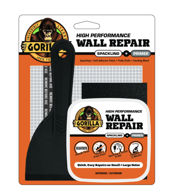 Gorilla Wall Repair Kit ~ Spackling, Self Adhesive Patch, Putty Knife & Sanding Block