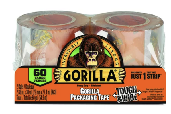 Gorilla Heavy Duty Packaging Tape Tough & Wide – 2.83″ x 20 yards ~ 2 per pack