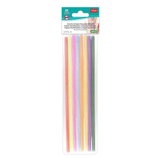Kitchen Smart Reusable Striped Straws ~ 18 per pack