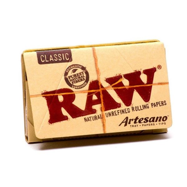 RAW Artesano Rolling Papers, Tips & Tray – 1-1/4 ~ 15 packs/display