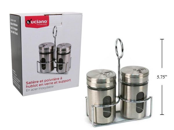 Luciano Stainless Steel Salt & Pepper Set with Rack