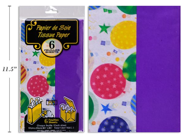 Tissue Paper – Balloons / Purple ~ 6 per pack – 2 printed & 4 Solid