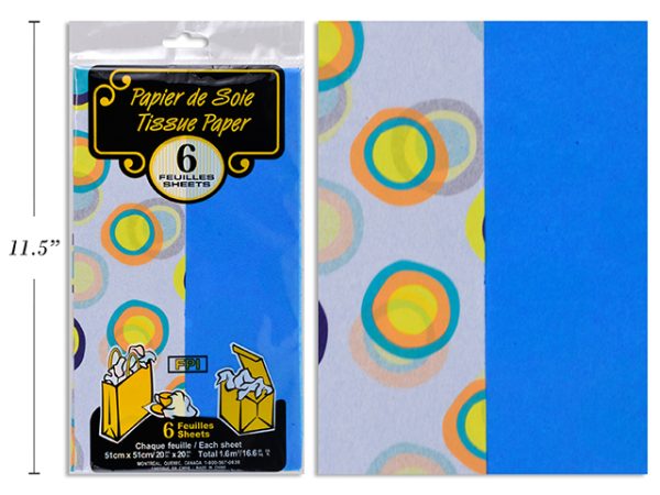 Tissue Paper – Circles / Blue ~ 6 per pack – 2 printed & 4 Solid