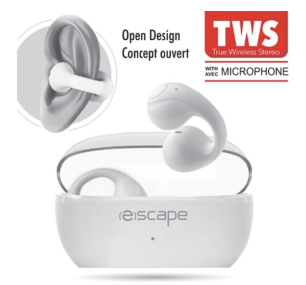eScape Wireless TWS Ear-Clip Earphones with Microphone – White