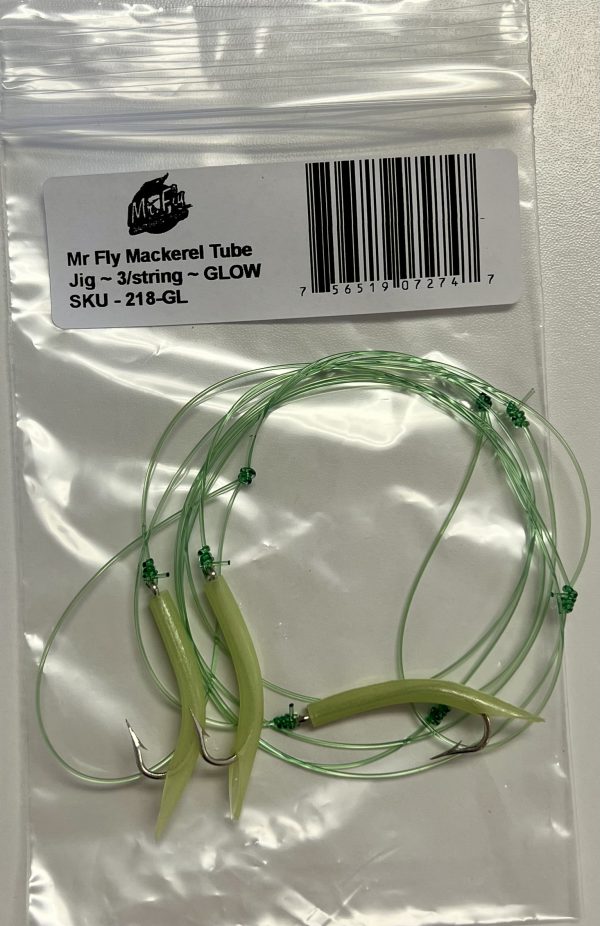 Mr Fly Mackerel Color Tube Jigs ~ 3 per string ~ GLOW