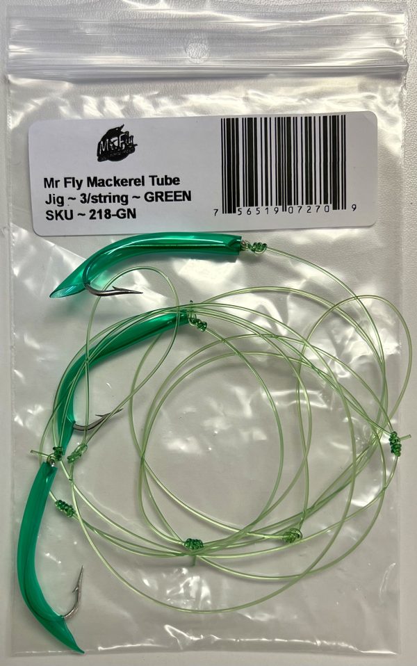 Mr Fly Mackerel Color Tube Jigs ~ 3 per string ~ GREEN