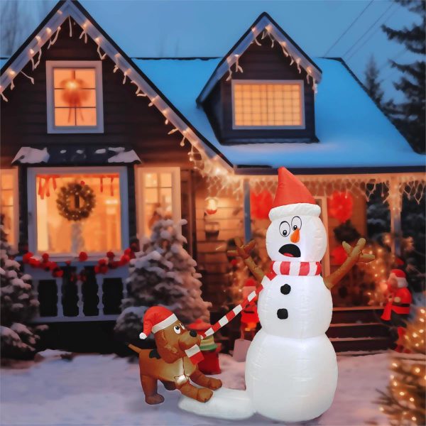 Christmas Air Blown Inflatable Snowman & Dog with 3 LED Lights – 5′