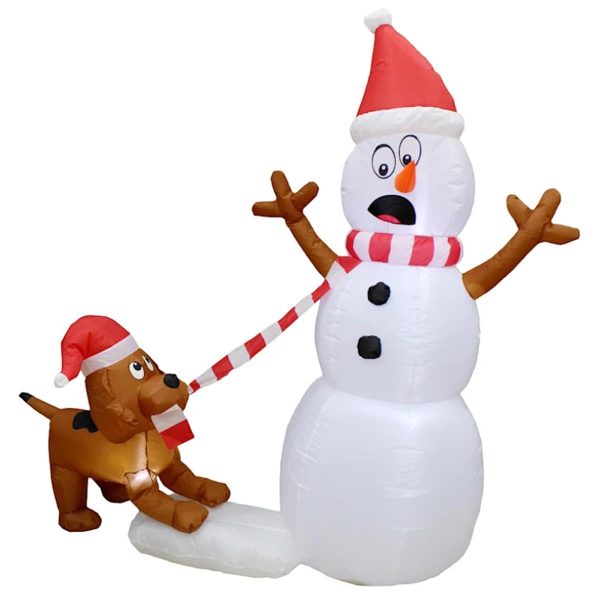Christmas Air Blown Inflatable Snowman & Dog with 3 LED Lights – 5′