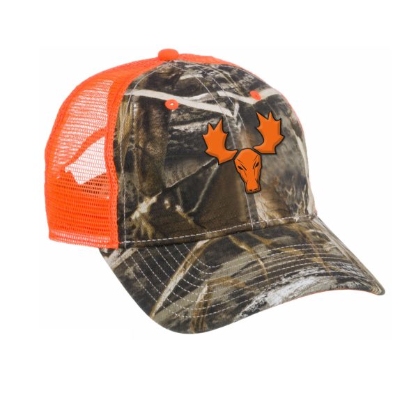 Fluorescent Orange & Camo Cap w/Moose Embroidery