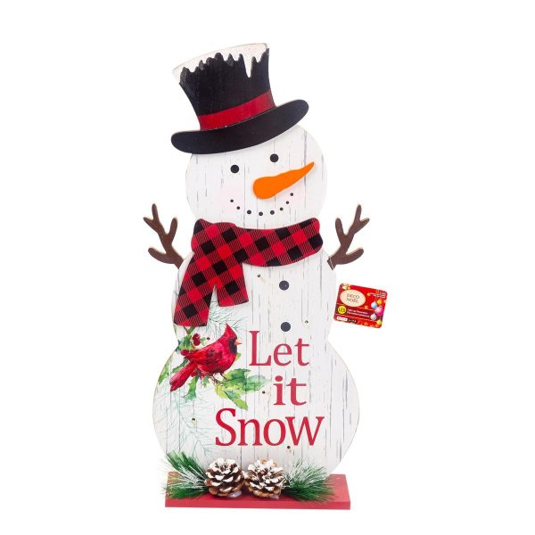 Christmas Light-Up MDF Standing Snowman – Let it Snow ~ 23.4″