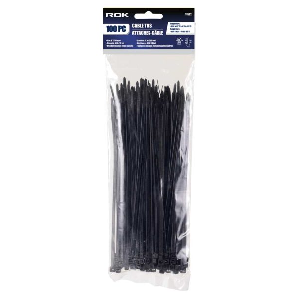 ROK Cable Ties – Black 8″ ~ 100 per pack