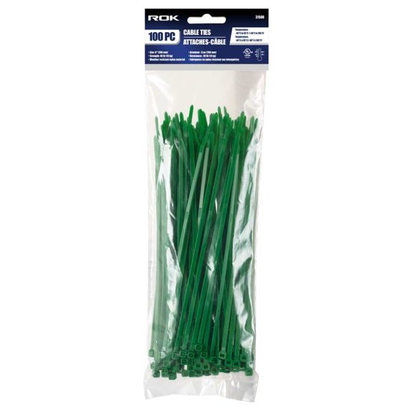 ROK Cable Ties – Green 8″ ~ 100 per pack