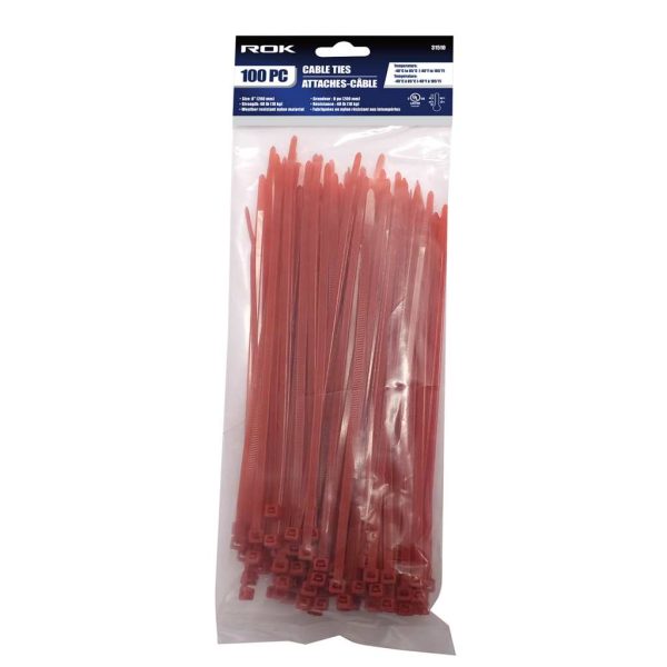 ROK Cable Ties – Red 8″ ~ 100 per pack